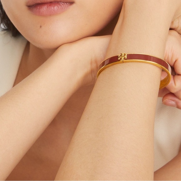 Tory Burch Kira Logo Monogram Red and Gold Bangle Bracelet Medium main image 5